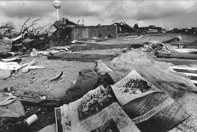 Scene in Barneveld, Wisconsin, after the June 1984 tornado.