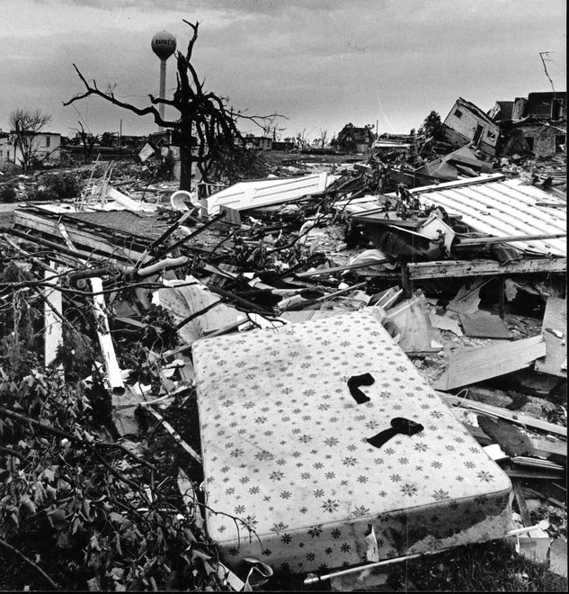 Devastation in Barneveld after the tornado.
