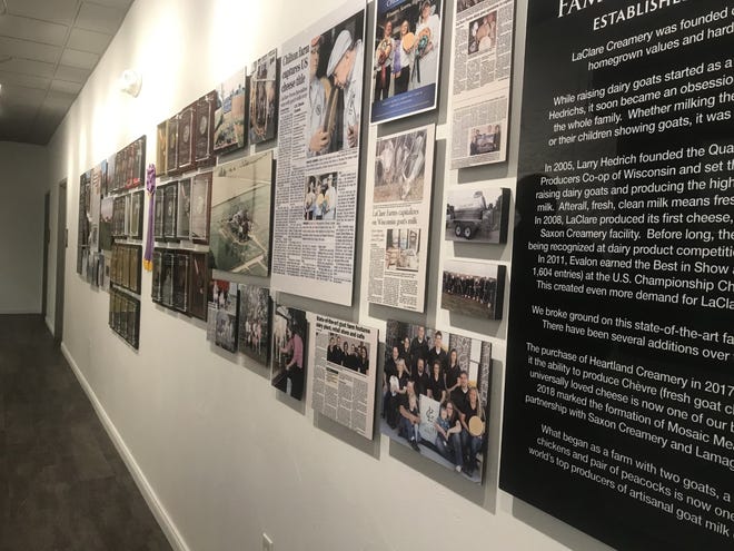 This history wall shares the stories of both LaClare Creamery and Saxon Creamery which teamed up together last year with Lamagna Cheese to form Mosaic Meaders, a partnership that will allow each operation to sell, service and market their products nationwide.
