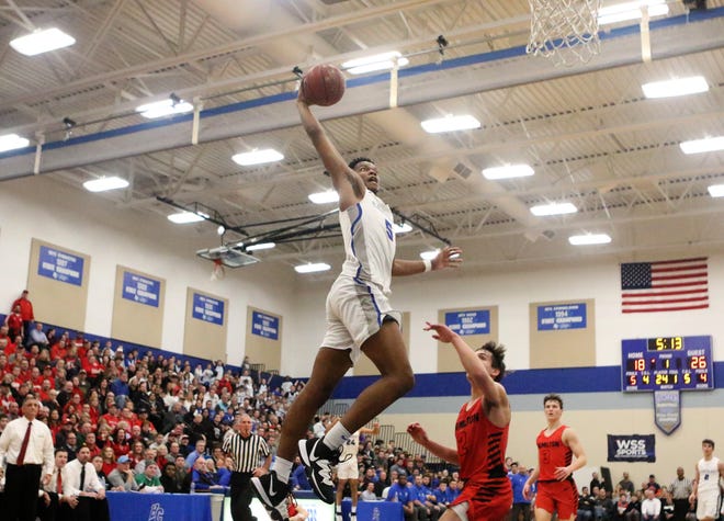 Brookfield Central forward David Joplin soars for a dunk against Sussex Hamilton during a game on Jan. 17, 2020.
