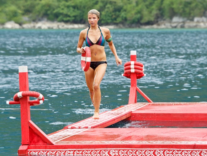 Andrea Boehlke competes in the immunity challenge during the 10th episode of "Survivor: Caramoan — Fans vs. Favorites."