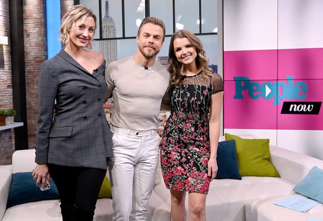 People Now host Andrea Boehlke, right, and Madelyn Burke pose with "Dancing With the Stars" professional dancer Derek Hough on Feb. 3, 2020 in New York. Boehlke has worked at People for four years.