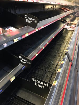 Consumers are finding emtpy shelves, including in the meat section, when shopping as COVID-19 paralyzes much of the country but beef farmers are hard at work to keep product moving to grocery stores.