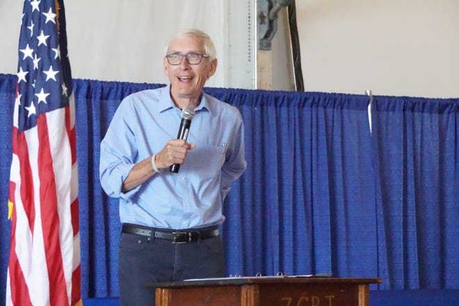 FILE PHOTO: Gov. Evers speaks at 2021 Farm Technology Days in Eau Claire, Wis.