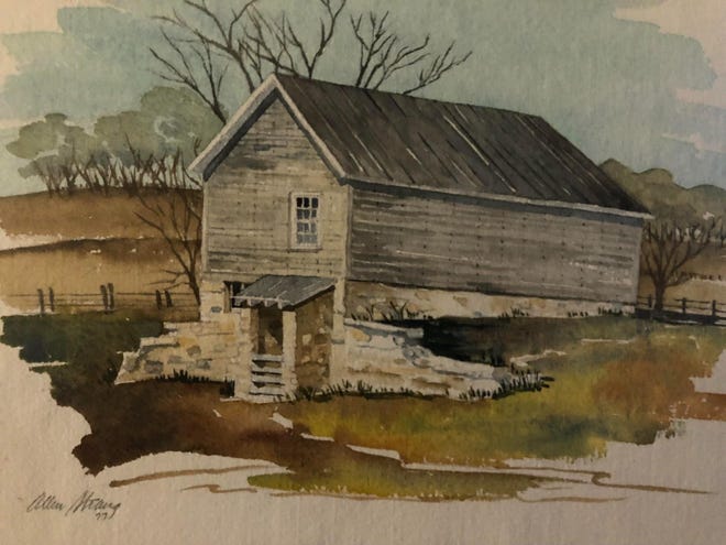 The remnants of old potato cellars are still evident on Central Wisconsin. One such building it depicted in this painting by Allan Strang.