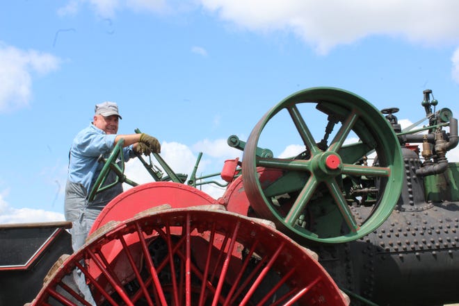 This antique machinery enthusiast enjoyed blowing the steam whistle on top of this steam engine at Farm Technology Days in Clark County, July 12-14, 2022.