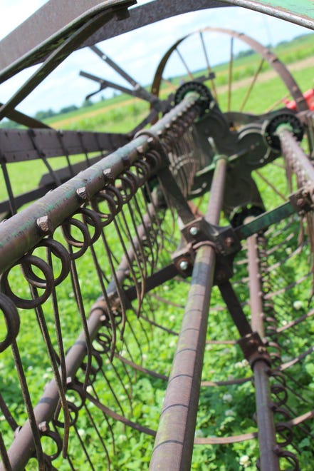 A vintage hay rake on display in the Heritage exhibit at Farm Technology Days in Clark County, July 12-14, 2022.